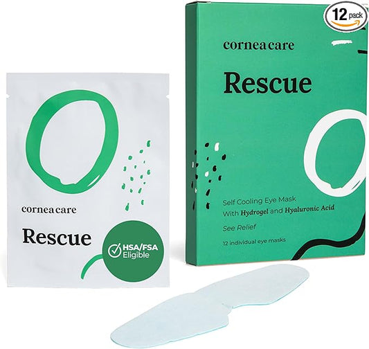 CorneaCare Rescue: Hydrogel Self Cooling Compress | Cold Eye Masks for Puffy Eyes | Self Cooling Eye Compress for Fast Relief | Travel Ready | 12 Count