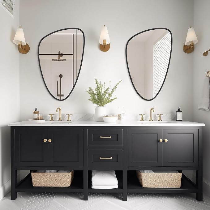 Asymmetrical Mirror, Irregular Wall Mirror, Wall Mirrors Decorative for Bedroom Living Room entryway Hall, Wall Mirror for mid Century Modern Decor 31" H x 20" W, Black