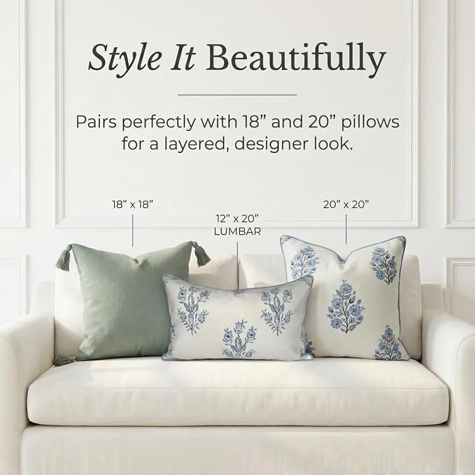 Mary Lumbar Grandmillennial Pillow Cover Only, 12"x20" for Couch, Bed, Chair