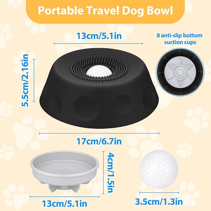 Dog Licking Bowl with Rolling Ball - Slow Feeder Dog Lick Bowls for Yogurt Liquid Treat, Anti-Slip Entertained Bone Broth 5/6 Cup Pup Licking Toy for Large Medium Small Pet Cats Dietary Black