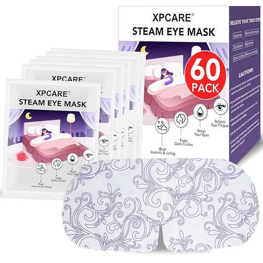 XPCARE 60 Pack Steam Eye Masks for Dry Eyes, SPA Warm Sleep Eye Mask, Disposable Heated Eye Mask for Dark Circles, Puffy Eyes, Relief Stress Eye Fatigue(Unscented)