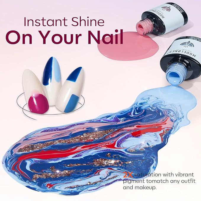 Modelones Gel Polish Nail Kit, 6 Colors 7ml Popular Nude Pink Neutral Blue Glitter Nail Polish Set Nail Art LED Manicure DIY Salon Gifts