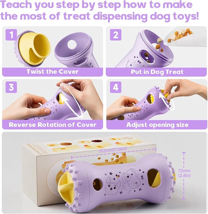 Treat Dispensing Dog Toys, Interactive Adjustable Dog Toy to Keep Them Busy | Dog Enrichment for Brain Stimulation & Cognitive for Puppy Puzzle to Reduce Boredom-Ideal Gift for All Dogs(Nylon)-Lavender
