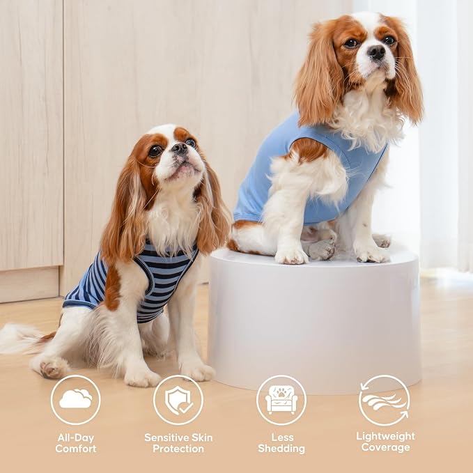 KYEESE 2Pack Cotton Dog Shirt for Small Dogs Soft Striped Tank Top | Reflective for Safety, Lightweight & Breathable, Gentle on Sensitive Skin, Stretchy & Free to Move, Comfortable Daily Wear