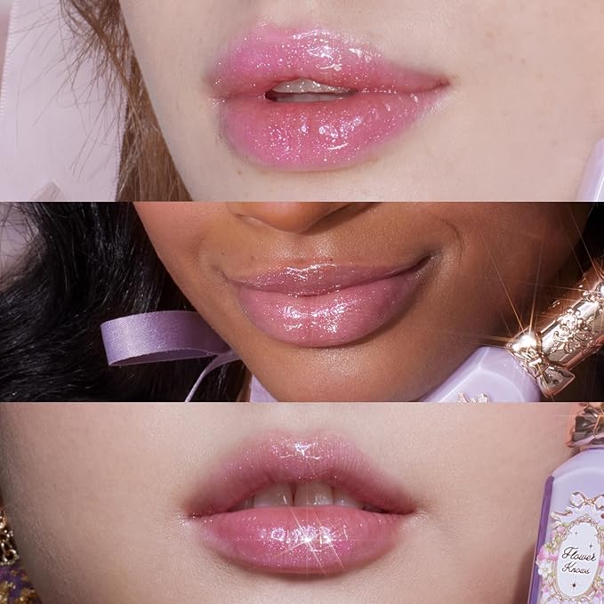 Flower Knows Violet Strawberry Rococo Glowy Lip Gloss,Moisturizing Shimmery Transparent Pink Lip Plumper Oil,Hydrating Lip Tint for Girls&Women,Vegan & Cruelty-Free,0.12 Fl Oz(G03 Berry Bomb)
