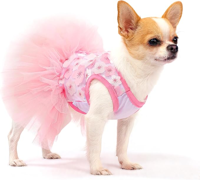 Dog Dresses for Small Dogs Girl, Fashion Small Dog Clothes for Girls, Teacup Chihuahua Toy Poodle Puppy Clothes and Bows, Summer Lightweight Sweet Princess Tutu with Dog Bowknot Clips, Pink
