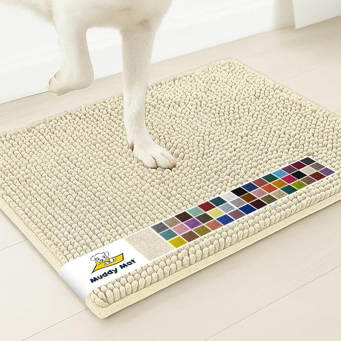 Muddy Mat® | Super Water Absorbent Door Mat Indoor, Microfiber Quick Dry Chenille Entryway Rug, Slip Resistant Front Door Mat, Indoor Mats for Entryway, Machine Washable Pet Rug, Ivory 36" x 46"
