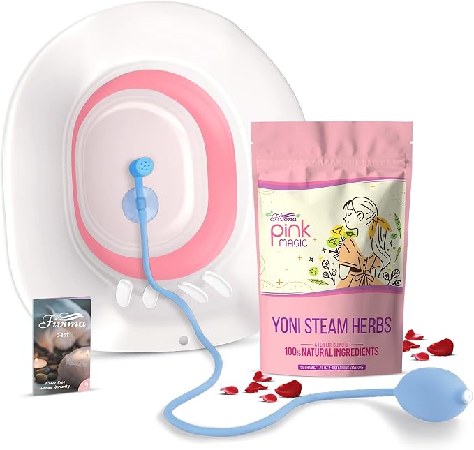 Fivona 3-in-1 Yoni Steaming Kit - Expandable V Steam Seat and All Natural Herbal Blend for 2-4 Yoni Steam Sessions - Hand Flusher - Supports pH Balance, Gentle Cleansing, and Relaxation, Yoni Detox