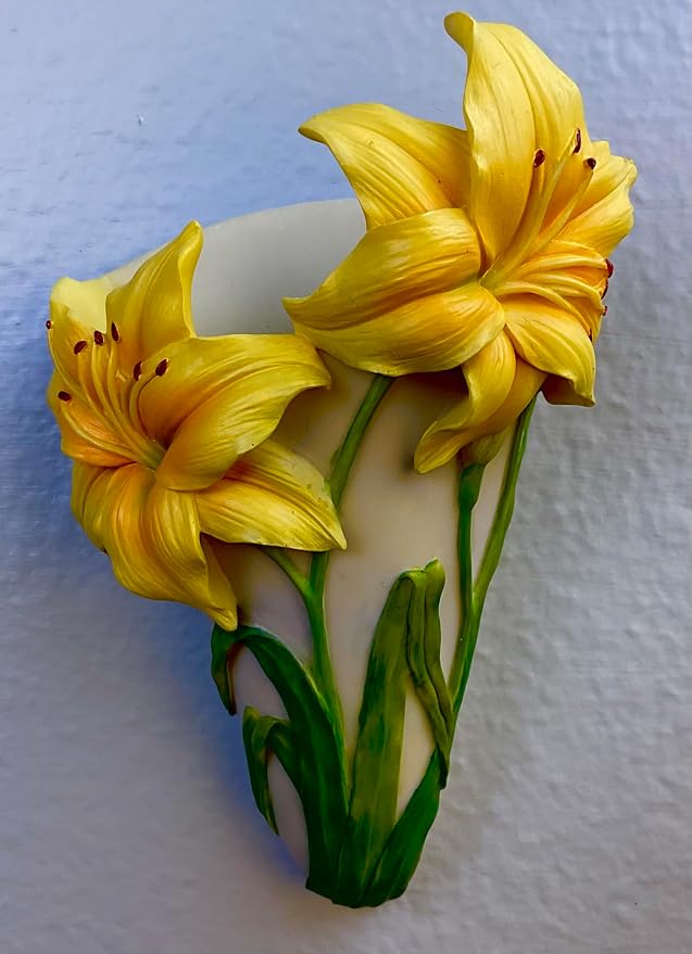 Set of 2 Daylily Day Lily Wall Vase Planters – Waterproof Floral Wall Caddy, 7 x 3.5 x 3 Inch Decorative Flower Holders for Fresh or Artificial Flowers – Handcrafted Home Décor from SassyXpressions