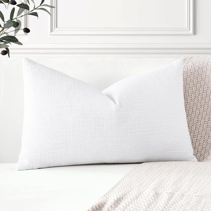 OTOSTAR Linen Throw Pillow Cover Set of 1 Decorative Lumbar Pillowcases Cushion Covers 12x20 Inch for Home Decor Sofa Bedroom Car 30 x 50CM Pure White