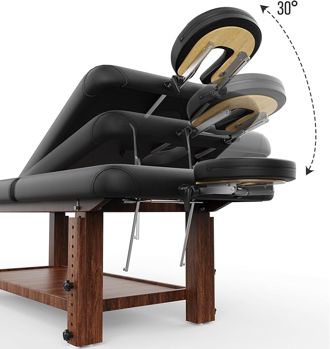 pouseayar Wood Heavy Duty Stationary Massage Table with Adjustable Face Pillow and Adjustable Legs, Adjustable Backrest for Treatment, Physical Therapy, Spa Facial Professional Massage Bed