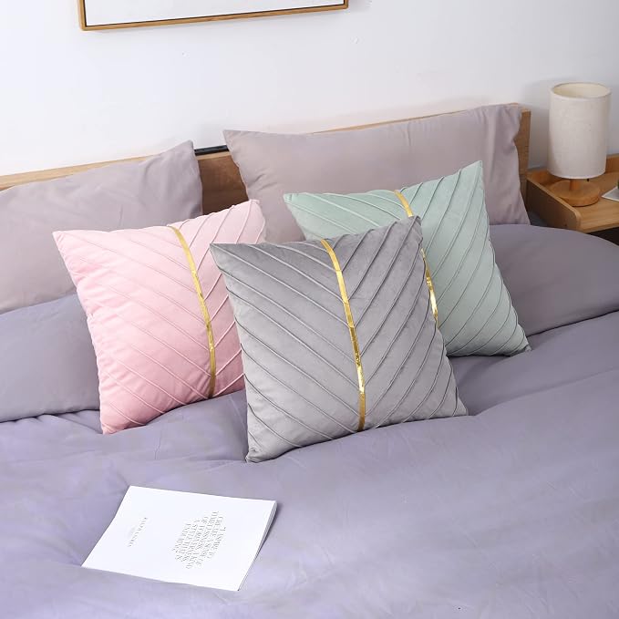 Velvet Throw Pillow Covers 18x18 Pack of 2 Gold Decor Blush Pink | Soft Solid Pillow Covers,Modern Luxury Home Decor,Valentine's Day Decor,Hidden Zipper,Ideal Gift,Easy Care