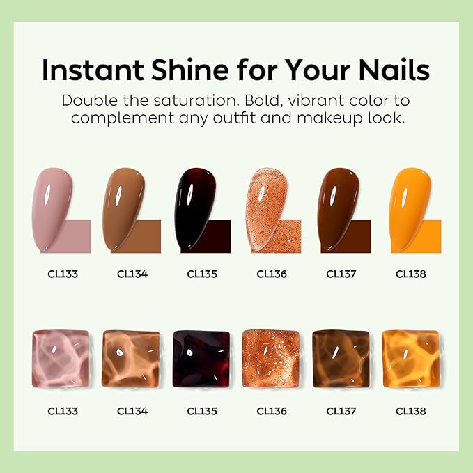 Luxbon 6 pcs Gel Nail Polish Set - Fall Color Set Long Lasting Autumn Gel Polish, uv led Soak Off Nail Art Designs Manicure Kit 023