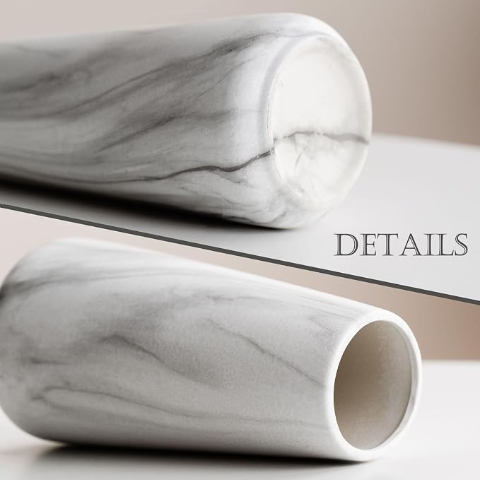 Simple Boho Ceramic Flower Vase for Home Decor (Marble White,Big) | 8'' Modern Farmhouse Vase for Flower Plant Pampas Grass, Fit for Table Shelf Centerpieces, Living Room Kitchen Wedding Gift