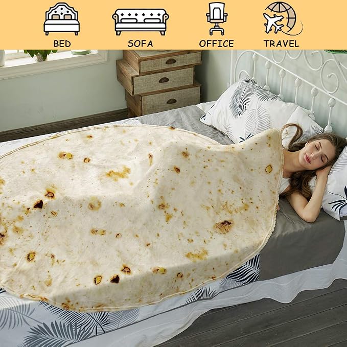 SeaRoomy 80 inches Burrito Tortilla Blanket, Funny Food Big Throw Blanket | Novelty White Elephant Christmas Birthday Gifts, Gag Gifts for Adult Women Men, Soft Fluffy Flannel, Double Sided