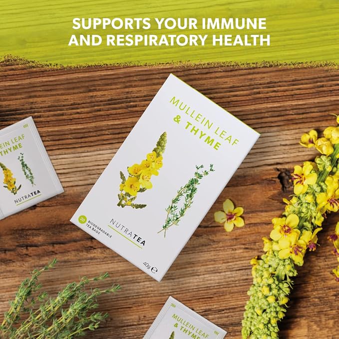 NutraTea - Mullein Leaf & Thyme Tea - Mullein Tea - Thyme Teabags For Lungs & Throat - 20 Individually Wrapped Bags - Herbal Infusion (1 Pack)