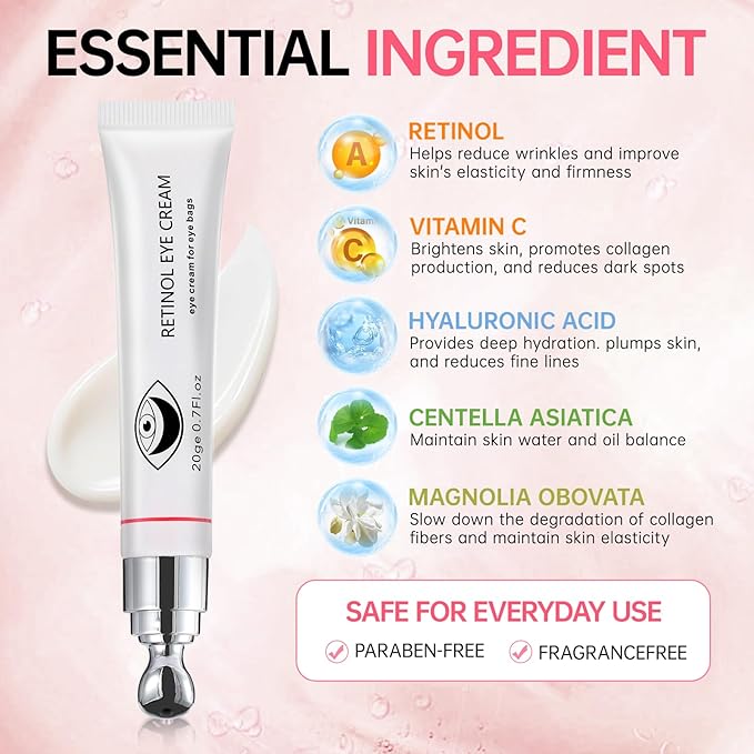 Instant Reduction of Eye Bags -Retinol Eye Cream Dark Circles,Bags Under Eyes,Eye Repair Cream AntiAging Moisturizer,retinol,Under Eve Care Creams Suit Women Men EyeFirm Smooth fimming eye-0.7 OZ-EEE
