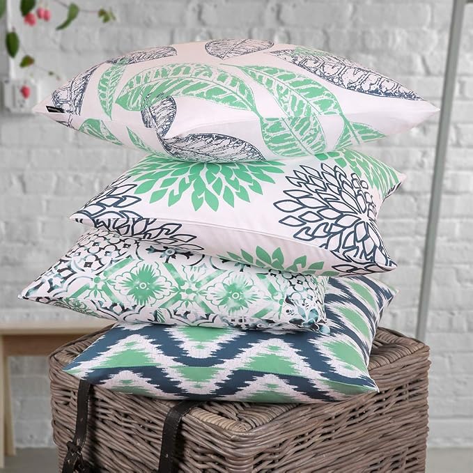 Phantoscope Set of 4 New Living Series Cyan Blue Throw Decorative Pillow Cover Cushion Cover Geometric-Pattern 18 x 18 inches 45 x 45 cm