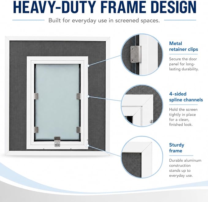 Screen Cat & Dog Doors | Single Flap | 1/2" Frame Screen Doors ONLY | Skilled Install Required | Heavy Frame of Extruded Aluminum | Steel Reinforced Corners | Fresh Air in, Bugs Out! | Hale Pet Door