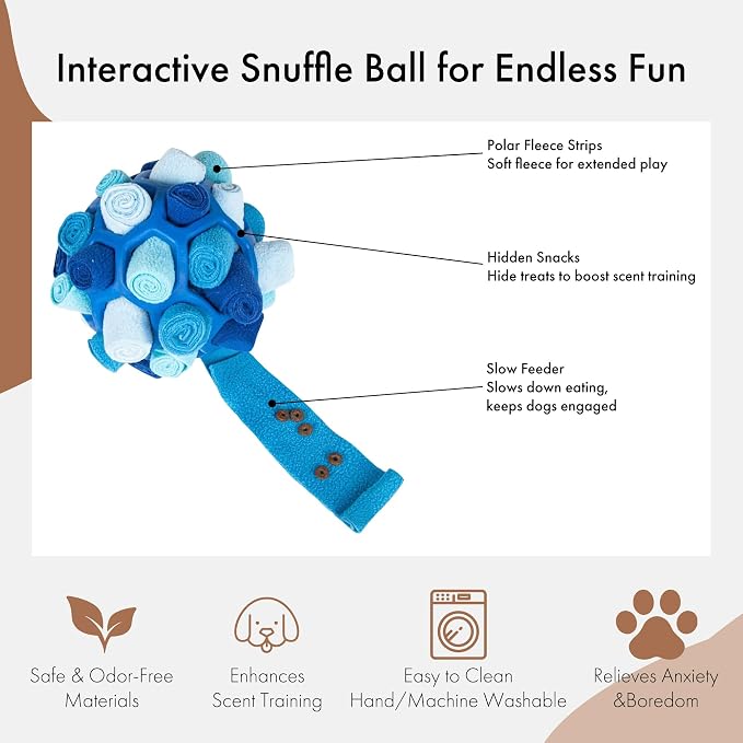 Mira's Pocket Dog Snuffle Ball Toy, Mental Stimulation Chew Toy for Dogs & Cats, 14cm Licking Mat Treat Dispensing Ball with Hollow Design, Slow Feeder for Fast Eaters (Blue)