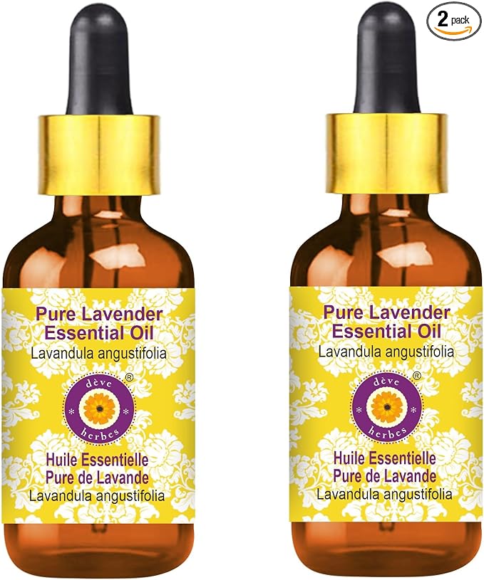 Deve Herbes Pure Lavender Essential Oil (Lavandula angustifolia) with Glass Dropper Steam Distilled (Pack of Two) 100ml X 2 (6.76 oz)