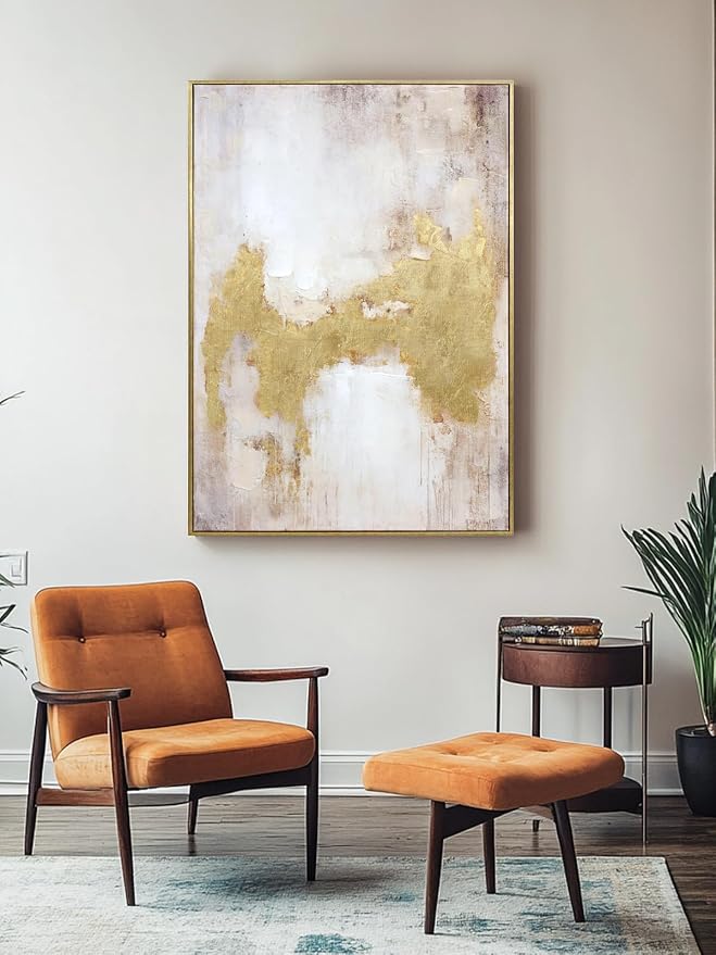 Zessonic Gold and Neutral Abstract Hand-Applied Brush Wall Art,20"x28"x2 | Framed Modern Textured Canvas Prints with Hand-Applied Brush Strokes, Framed Artwork for Living Room Bedroom Office Hallway