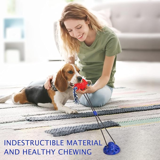 Askhald Aggressive Chewer Dog Toys - Rope Toys with Suction Cup, Teething Treats & Puzzle Food Dispensing Ball (Navy Blue)