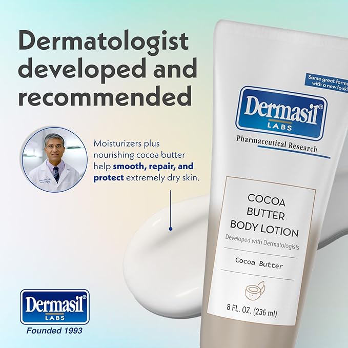 Dermasil Body Lotion, Cocoa Butter, 3-Pack – Non-Greasy, Fast-Absorbing, Sweet Scent, 8 Oz Ea
