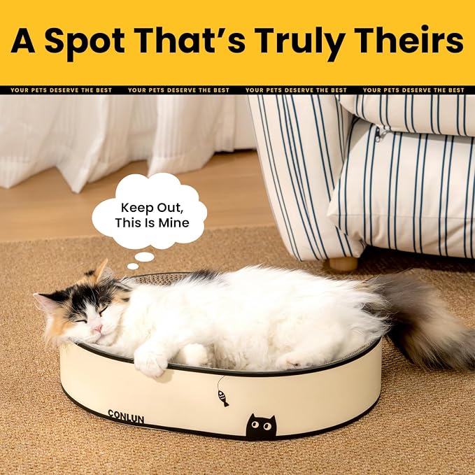 Conlun Oval Cat Scratcher Bed | Scratching Bowl Lounge for Kittens | Medium | Corrugated Cardboard Pad | Concave Shape | No Mess Enclosed Base | Serves as Couch Furniture Protector