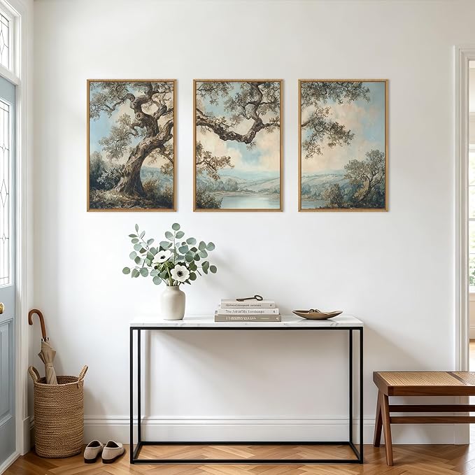 BINCUE Framed Vintage Tree Wall Art Set Neutral Landscape Wall Decor 16x24 | Mountains Lake Artwork,Rustic Forest Paintings,Botanical Wall Pictures,Abstract Tree Prints for Living Room Bedroom Office