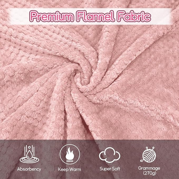 4 Pack Fleece Throw Blankets 50x60 Inches - 270 GSM Ultra Soft Plush Flannel for Bed Couch Sofa, Lightweight Warm 3D Waffle Texture, No Shedding No Pilling All Season Throw (Rose Pink)