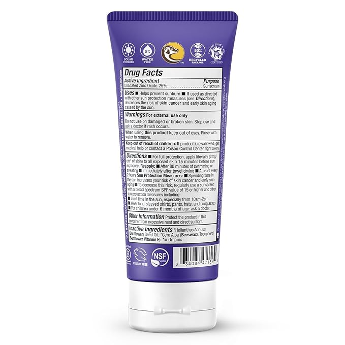 Badger Biodegradable Reef Safe Sunscreen, SPF 50 Unscented Zinc Oxide Sunscreen, 98% Organic Ingredients, Water Resistant Adventure Sport Sunblock, 2.9 fl oz, 3-Pack
