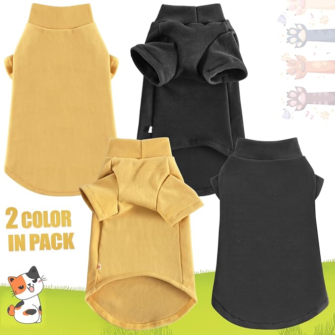 Idepet Sphynx Cats Sweater 2 Pack,Turtleneck Hairless Cat Shirt Soft and Warm Kitten Clothes with Sleeves Pullover Pet Winter Pajamas Jumpsuit for Cat Puppy (Black&Yellow, Small)
