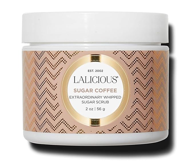 LALICIOUS Sugar Coffee Extraordinary Whipped Sugar Scrub - Cane Sugar Body & Foot Scrub, Exfoliating & Moisturizing Skin Care with Coconut Oil & Honey, No Parabens | TRAVEL SIZE (2oz)