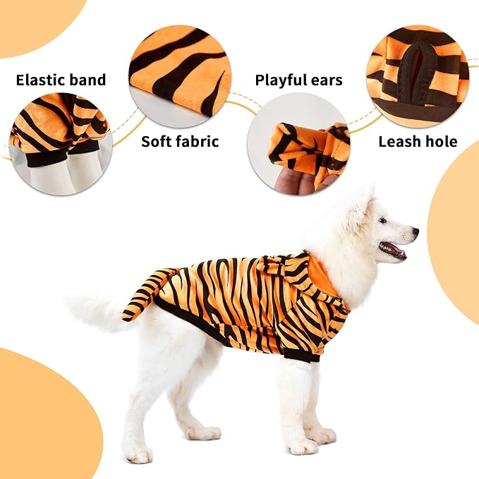 NACOCO Halloween Dog Tiger Costume-Pet Cosplay Clothes Cat Coat Hoodie Outfits Warm Winter Apparel for Dog Small and Medium Cat(M)