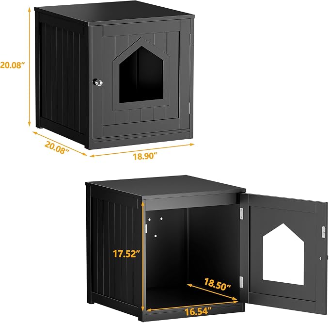 ZENY Hidden Cat Litter Box Furniture - Enclosed Cabinet With Vent Holes, Indoor Wooden Washroom, End Table, Nightstand (Black)