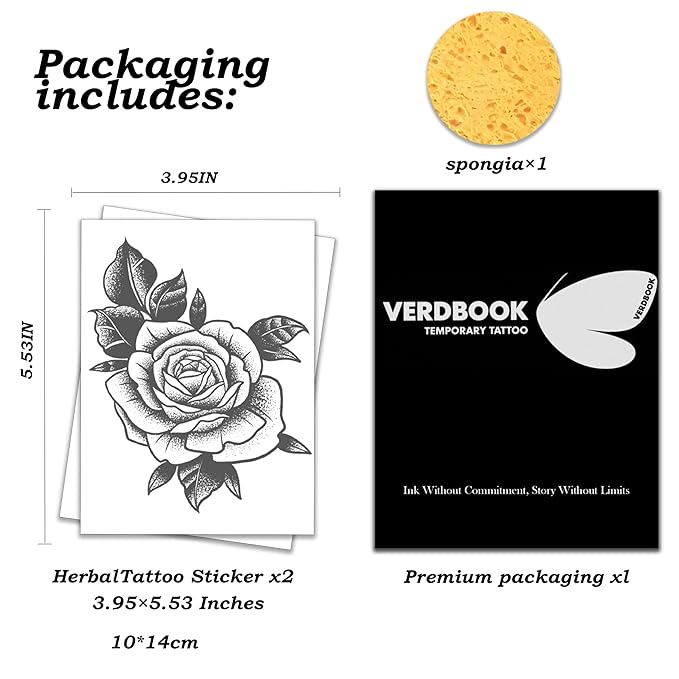 Waterproof Temporary Tattoos: 2-Sheet Tattoo Kit with Realistic Body Stickers, Semi-Permanent Tattoos for Adults Lasting 7-15 Days – Safe for Men & Women, Classic Rose