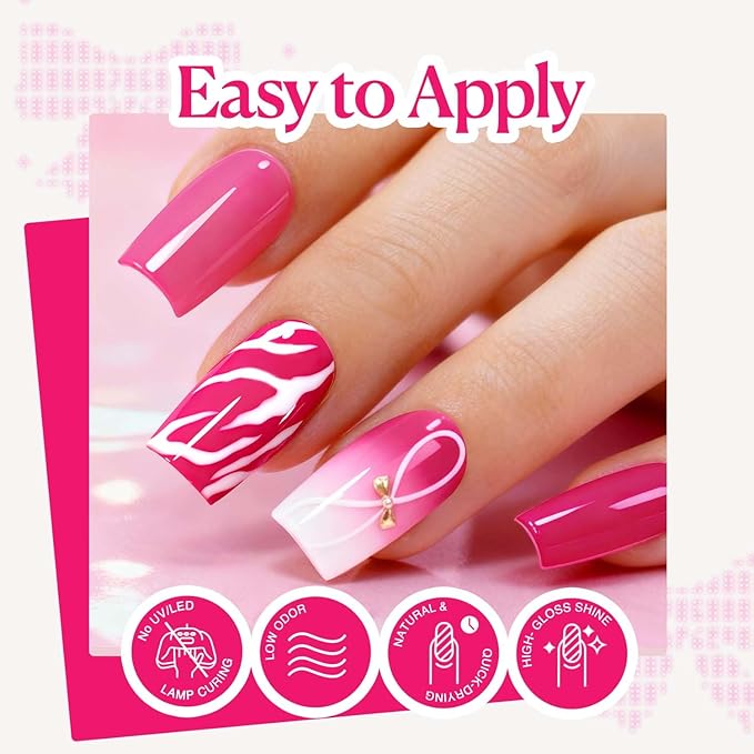 AZUREBEAUTY Hot Pink Nail Polish Set (4 Colors + Top Coat), Bright Solid Color Shades, Glossy Finish, Quick Dry Regular Nail Polish for Easy DIY Use