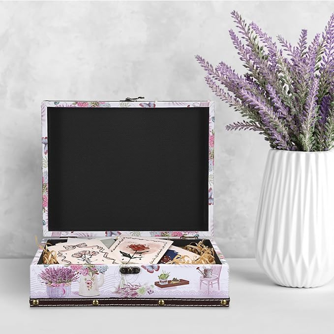 ELLDOO Wooden Treasure Chest Box, Wooden + PU Leather Storage Decorative Box for Jewelry Trinkets Photos, Vintage Rectangular Keepsakes Box for Girls Women Gifts