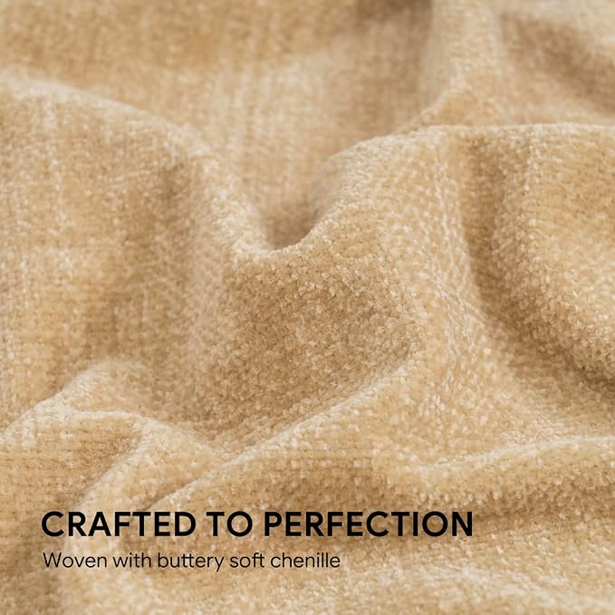 RECYCO Chenille Throw Blanket for Couch, 60"x80", Beige | Super Soft Knit Throw Blanket with Fringe Tassels, Lightweight Knitted Throw, Cozy, Ideal for Sofa Chair Bed Living Room Gift