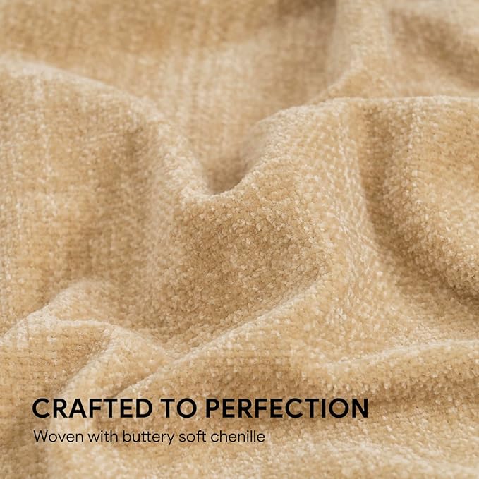 RECYCO Chenille Throw Blanket for Couch, 50"x60", Beige | Super Soft Knit Throw Blanket with Fringe Tassels, Lightweight Knitted Throw, Cozy, Ideal for Sofa Chair Bed Living Room Gift