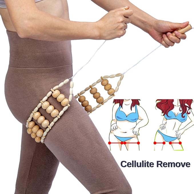 Hovom Wood Back Massage Roller Rope Tool,Lymphatic Drainage,Wood Therapy Massage Tools,maderoterapia Colombiana,Portable Handheld Rolling, Massage Strap for Back, Neck, Shoulders, Legs (Smooth)