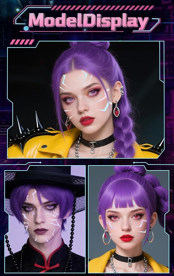 Rumi Tattoos – 4 Holographic Designs, Inspired Anime Temporary Face Tattoos, Waterproof & Skin-Safe for Cosplay, Parties & Festivals (1 Pack)