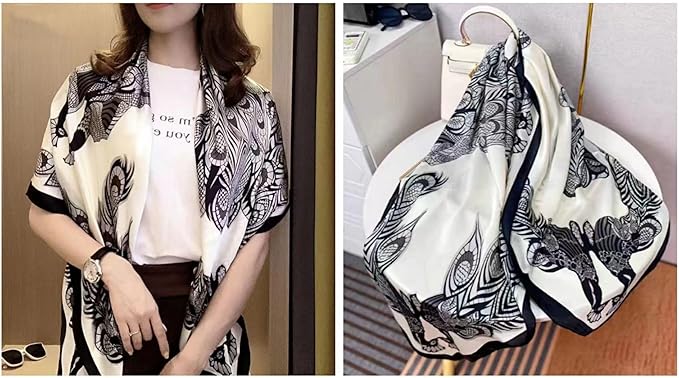 K-Elewon Large Square Scarf 43" Silk Scarf Fashion Scarves Silk Feeling Hair Wrapping Scarfs Night Sleeping Headscarf