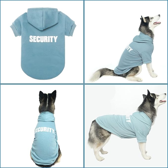 BINGPET Security Dog Hoodie, Pet Sweater Clothes with Leash Hole, Blue | Warm Dog Sweatshirt for Small Medium Large Dogs, All-Season Cold Weather Comfort & Fit, Soft Winter Hooded Pullover Outfit