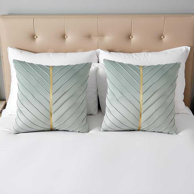 Velvet Throw Pillow Covers 18x18 Pack of 2 Gold Decor Mint Green | Soft Solid Pillow Covers,Modern Luxury Home Decor,for Couch Chair Sofa Bedroom Livingroom,Hidden Zipper,Ideal Gift,Easy Care