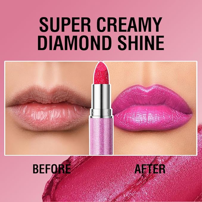Erinde Glitter Shine Lipstick, Pearl Diamond Shimmery Creamy Lipcolor, Hydrating Glimmer Finish Lipsticks with Creamy Texture, Long Lasting High Pigmented Metallic Lip Stick Lip Stain,05 Mystic Purple