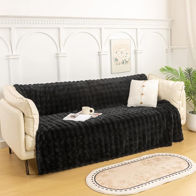 YUSOKI 3D Fleece Bubble Throw Blanket,Black, 50"x60" | Ultra Soft, Non-Shedding, Lightweight for All Season Use, stays fluffy after repeated washes, Perfect Gifts, Machine Washable
