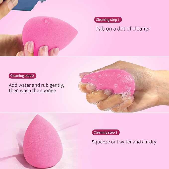 BEAKEY Latex-Free Blender Makeup Sponge for Blending, Pink Makeup Sponges Set, Soft Beauty Sponge, for Flawless Application of Liquid, Cream, and Powder Cosmetics