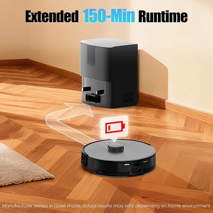E10+GR Robot Vacuum and Mop with Self-Emptying, 8,000Pa Suction, 75-Day Hands-Free Cleaning, Lidar Navigation, No-Go Zone, Home Mapping, 2.4 GHz WiFi